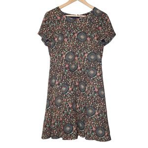 Womens J. Crew Flutter Sleeve Dress Blue Green Pink Tan Floral Midi Dress Size 6